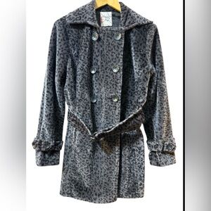 Marineblu gray black Leopard Coat Size M with belt